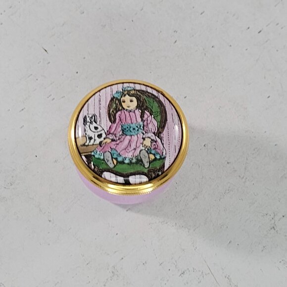 Halcyon Days Enamels Trinket Box Victorian Girl Doll & Dog Design - Picture 2 of 8